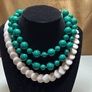 Vintage Beaded Necklaces White and Teal